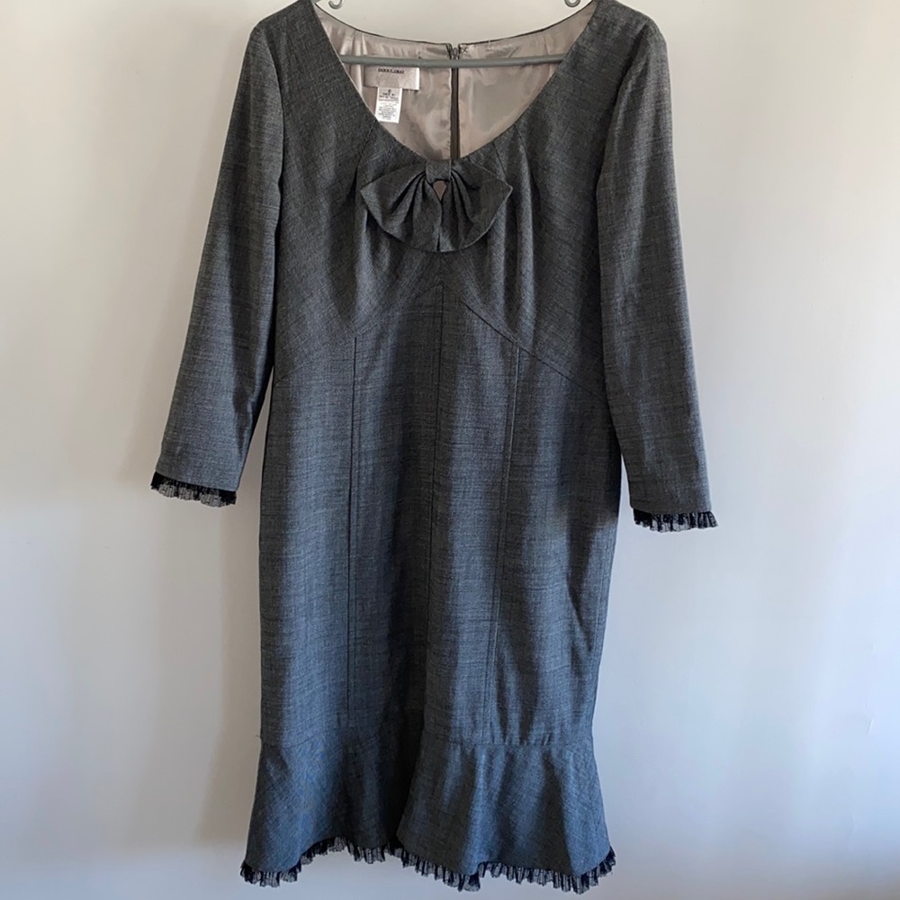 Sunny Choi gray bow front ruffle hem dress